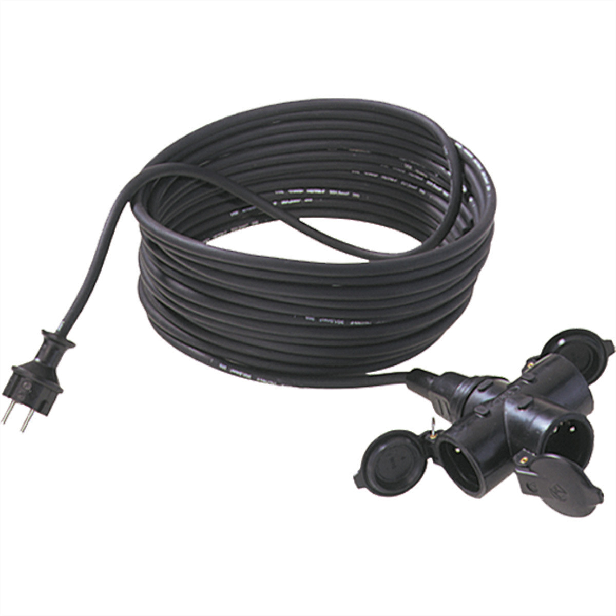 Bachmann verlengsnoer 3-voudig, 3G1,5mm², H07RN-F rubber/neopreen, zwart, 5 meter