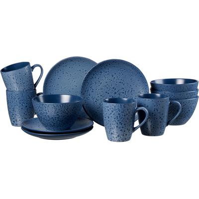 Frühstücks-Geschirrset RITZENHOFF & BREKER "Service, Kitwe (Teller, Schale, Kaffeebecher)", blau, 12 Stk., Steinzeug, Geschirr-Sets, Reaktivglasur, jedes Stück ein Unikat, 12 Teile, für 4 Personen