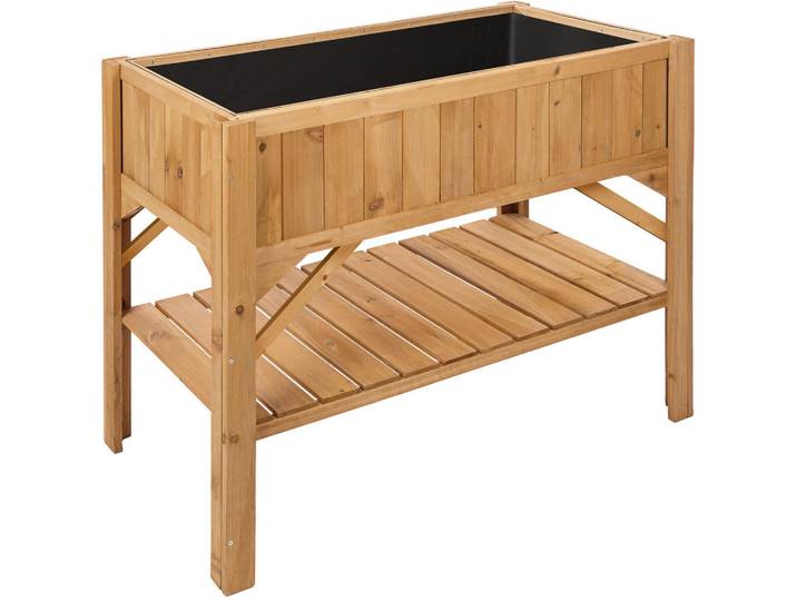 tectake Hochbeet mit Ablage,119x57x90 cm,witterungsbeständiges Nadelholz,Braun, Holz, Baum/Pflanze/Natur, Rechteckig, 53x90x119 cm, Gartenzubehör, Hochbeete