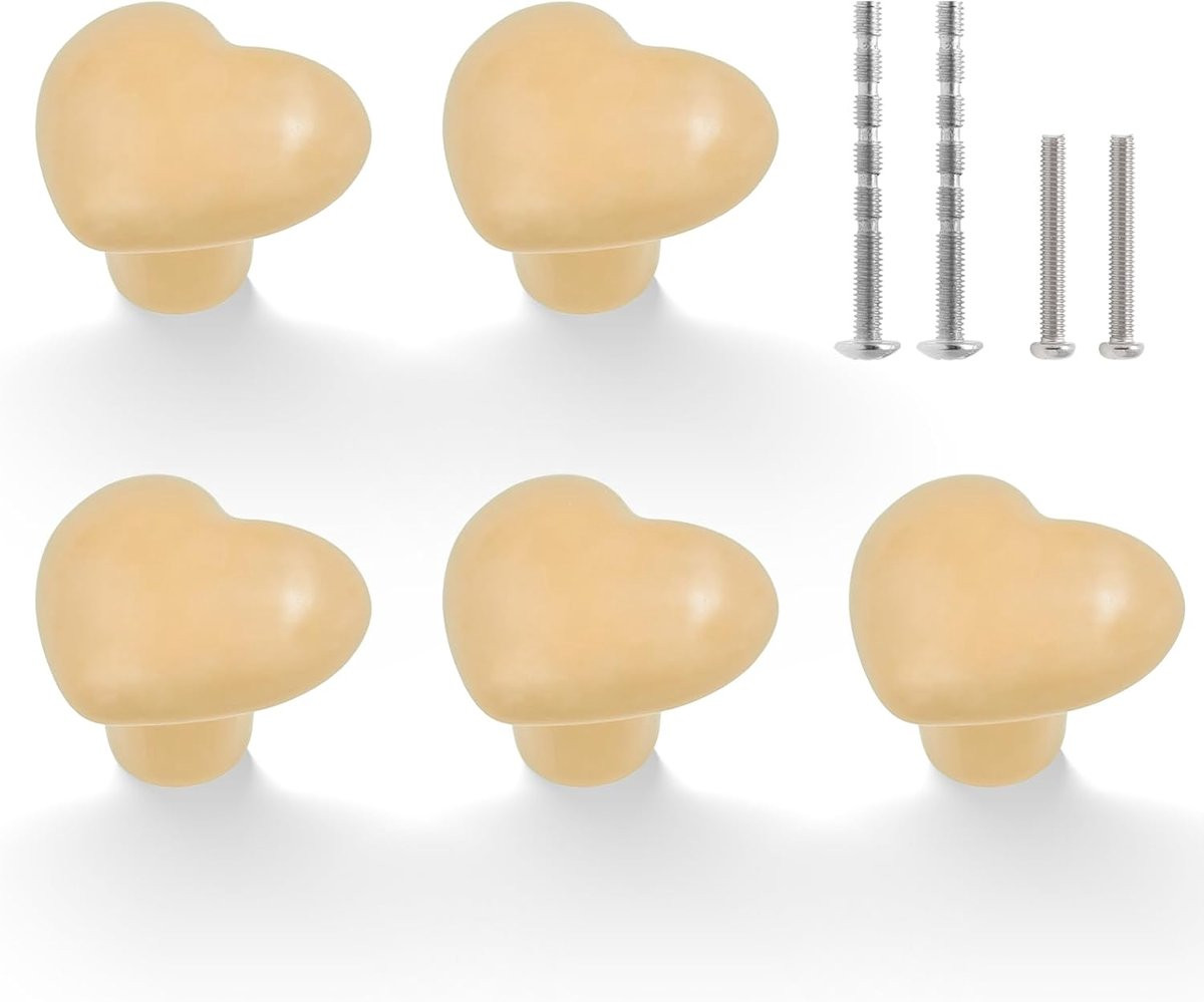 Set van 6 Keramische Ladeknoppen in Hartvorm - Decoratieve Handgrepen voor Meubels