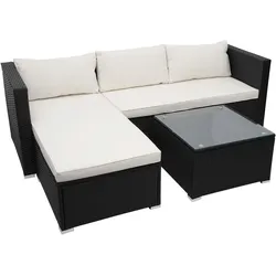 POLY-RATTAN GARNITUR Schwarz, Cremeweiß