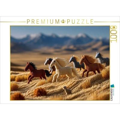 CALVENDO Puzzle Eurasische Steppe mit Wildpferden aus Wolle | 1000 Teile Lege-Größe 64x48cm Foto-Puzzle für glückliche Stunden