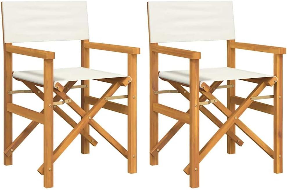 2 STK. cremefarbene Teakholz-Klappstühle mit Armlehnen für Garten, Balkon und Camping