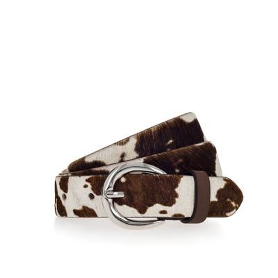 Ledergürtel TAMARIS "Elsa Silver", Damen, Gr. 110, braun (schwarz braun, weiß), Rindsleder, Gürtel Ledergürtel, mit Fell-Optik, aus Rindsleder, kürzbar, 3 cm breit