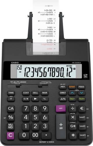 Casio HR-200 RCE Druckender Tischrechner Schwarz Display (Stellen): 12 batteriebetrieben, netzbetrieben (Optional) (B x H x T) 195 x 65 x 313 mm