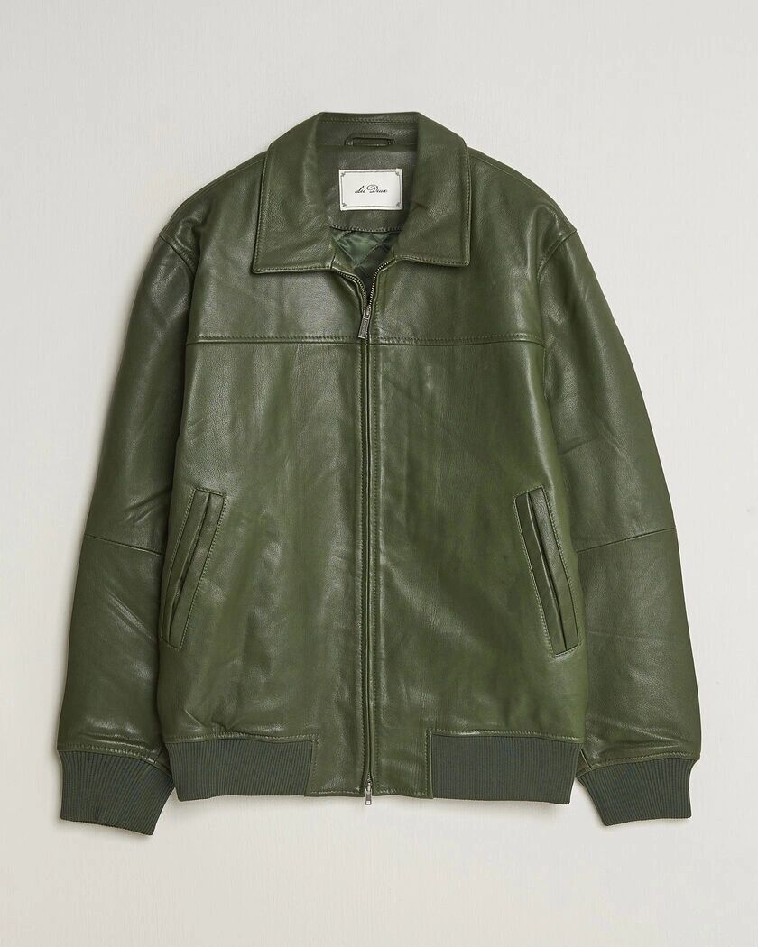 Les Deux Leather Varsity Jacket Rifle Green
