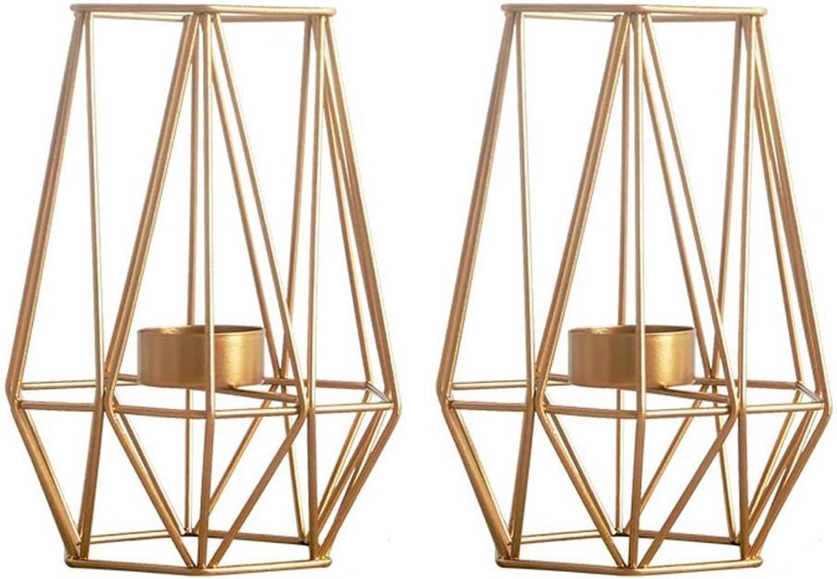 Dubbele metalen hexagon geometrische theelichthouders in goud voor vintage woningdecoratie