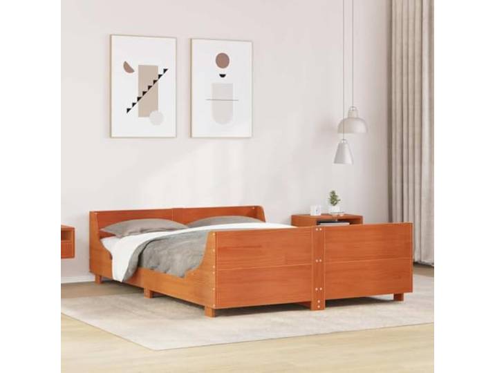 WDGJJFECNMUEHI Kiefernholz Lattenrost modernes Bettgestell 120x190 cm Braun Massivholzbett ohne Matratze Wachsbraun 120x190 cm Kiefernholz Bettgestell mit Kopfteil Lattenrost Stabil Robust