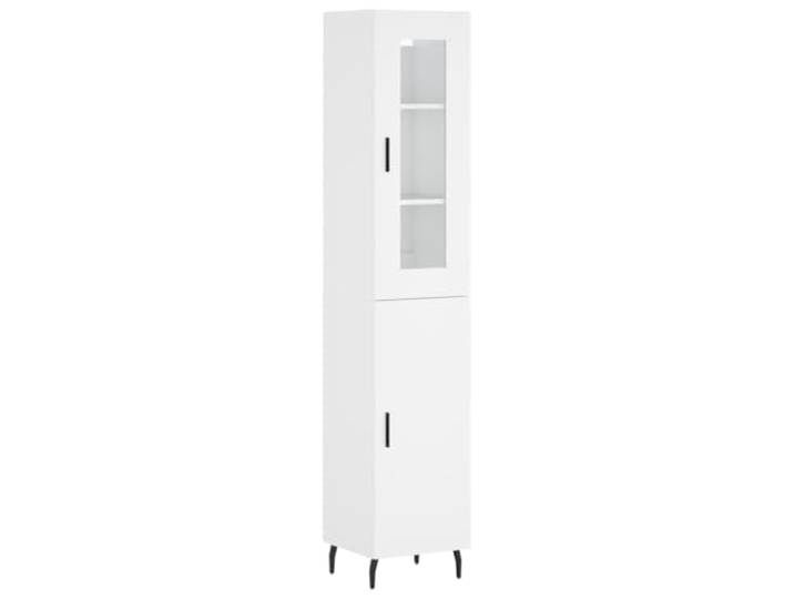 Fisinber Highboard Weiß 34,5x34x180 cm Holzwerkstoff Schrank Türen Schlanker Mehrzweckschrank für Wohnzimmer und Flur: Kompaktes Design mit stabilem Metallfuß und transparenten Glastüren.