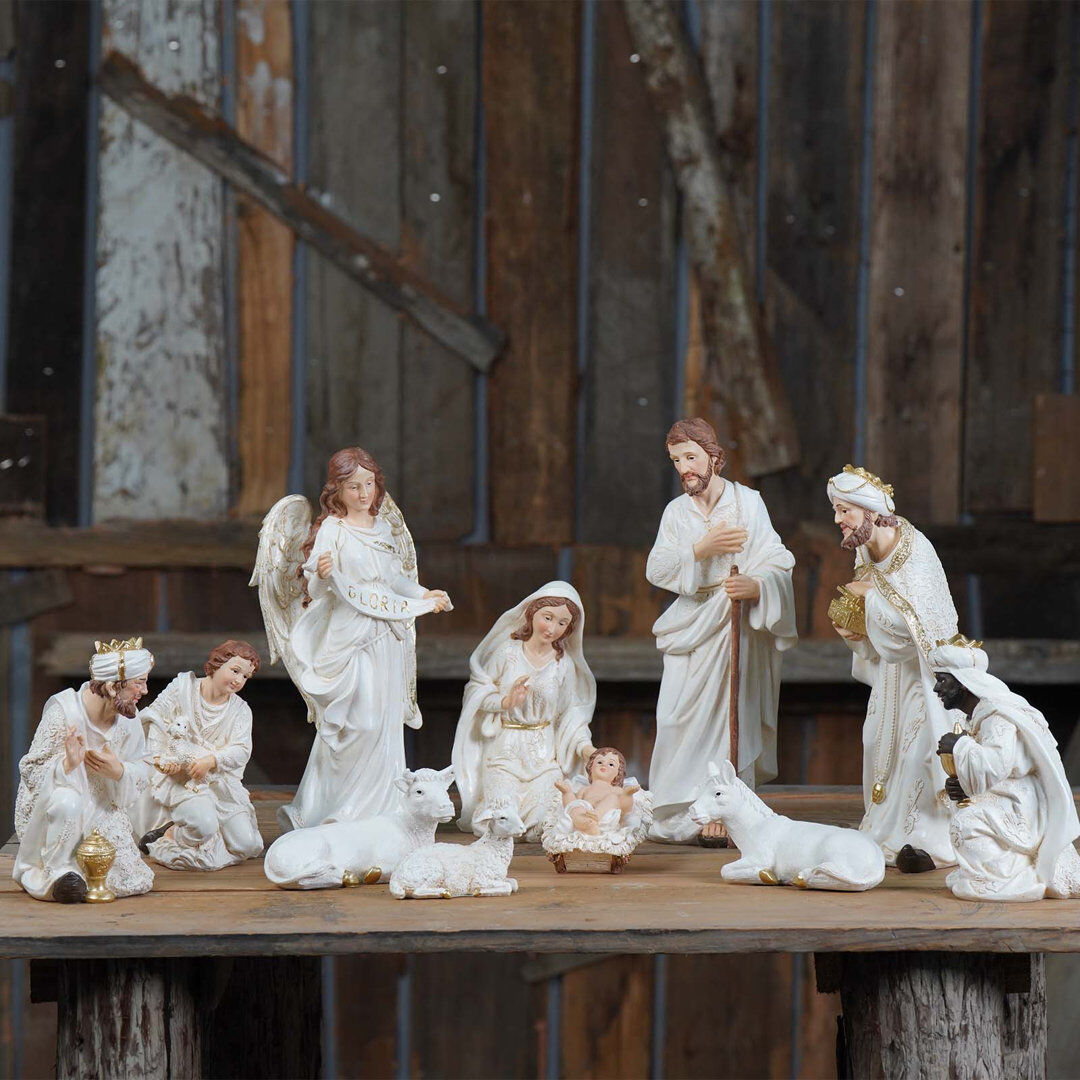 The Seasonal Aisle Christmas Religious & Spiritual Nativity Set White 12" x 24" W