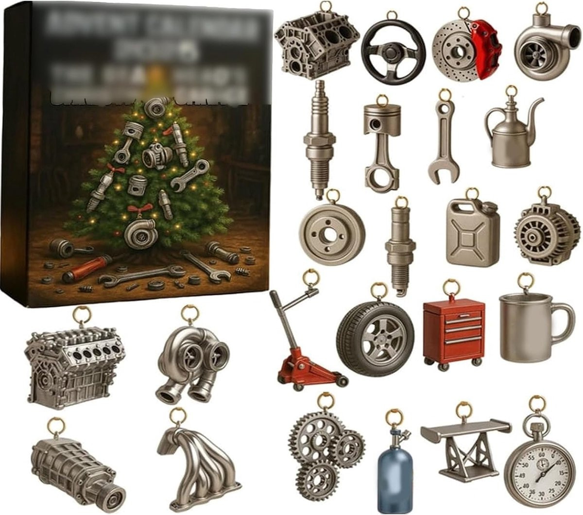 Auto Adventskalender met mechanisch garage design en modelbouw voertuigen, Multicolor, Breedte: 26 cm
