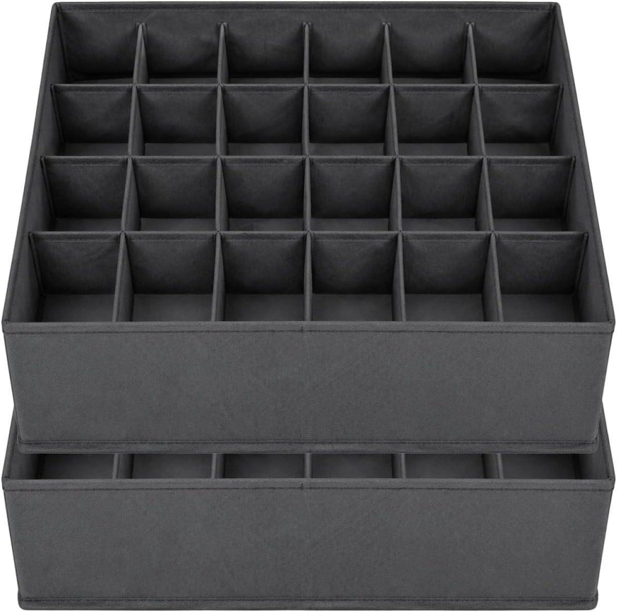 SnelShoppen Kledingkast-Organizers 2 stuks, 24 Cellen Lade-Organizers voor Sokken en Ondergoed, Grijs