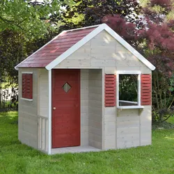 Wendi Toys Holz Kinderspielhaus "Krokodil" Gartenhaus inkl. Fenster und Veranda,natur / rot,120 x 155 x 168 cm (B x T x H)