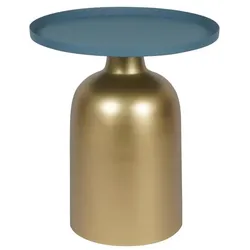 Runder Design-Beistelltisch aus Metall goldfarben mit matter petrolblauer Tischplatte RAMSES