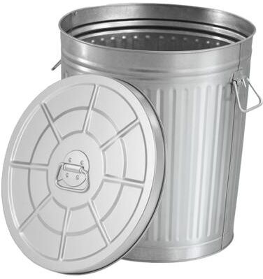 Round Galvanized Steel, Trash Can with Lid - Durable Metal Bucket for Backyard, Lawn, Garden and Yard Use