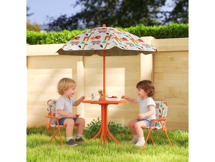 AIYAPLAY Salon Enfant Table + 2 Chaises Pliantes Parasol Ø100cm