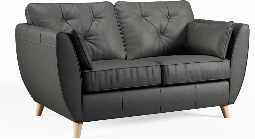 Corrigan Studio Marylin 2 Seater Leather Tufted Sofa Raven/Light Wood 84cm H X 146cm W X 80cm D