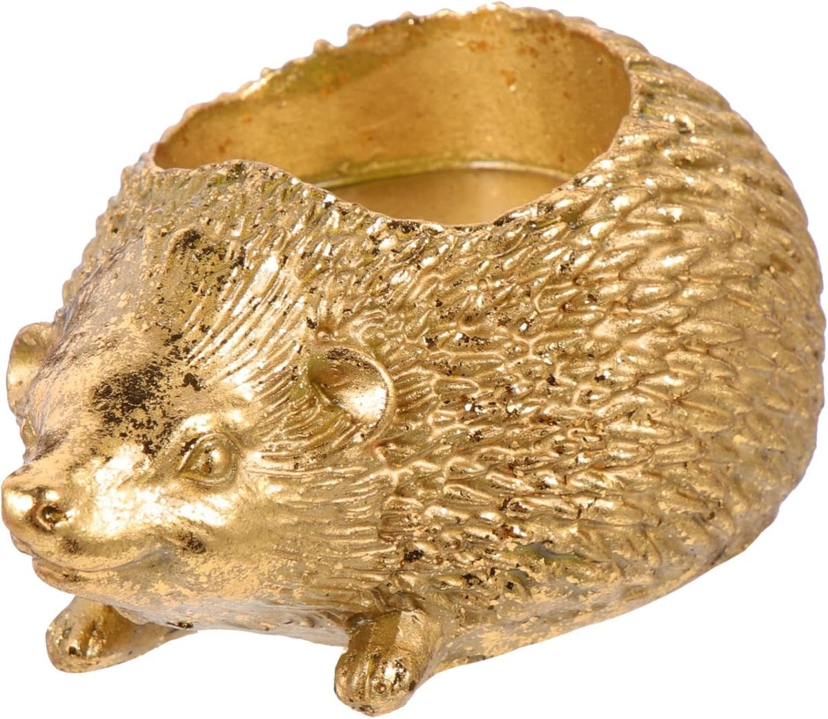 Gouden kandelaar in de vorm van een egel voor tafeldecoratie, Hoogte: 9,8 cm