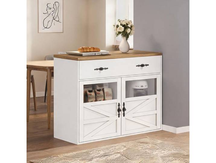 Buffet-bar extensible 138-204 cm design contemporain MDF blanc classique 360° pivotant