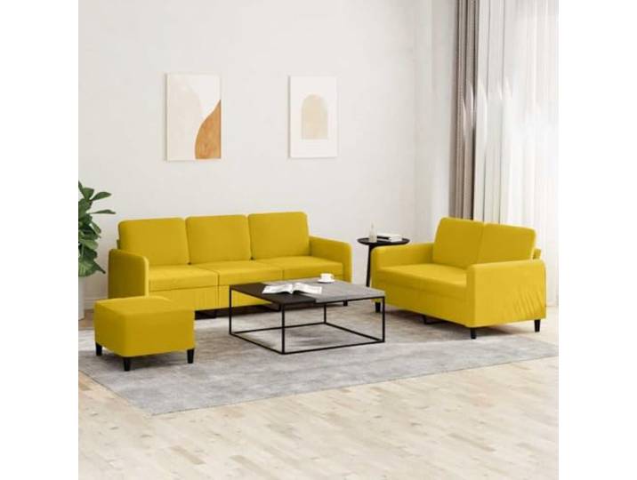 HEFZGDB 3-TLG. Sofagarnitur Gelb Samt mit weichem Velours und robustem Gestell, Bequeme Polsterung für Entspannung, vielseitiger Hocker als Sitzgelegenheit, platzsparendes Design