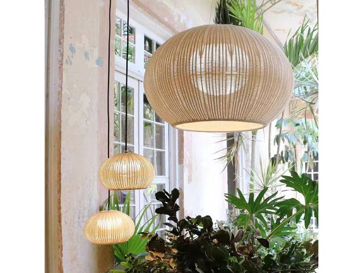 Lampe suspendue d'extérieur rétro, lustre tissé à la main pour Villa, cour, jardin, Restaurant, lampe suspendue tissée japonaise