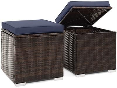 Costway 2 Pieces Patio Ottoman with Removable Cushions-Navy