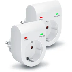 Arendo Überspannungsschutzadapter, 2er-Set Steckdosenadapter, 3500 W, 16 A, 230 V, IP20, Schutzkontakt, POWER/PROTECTED-Funktionsanzeige
