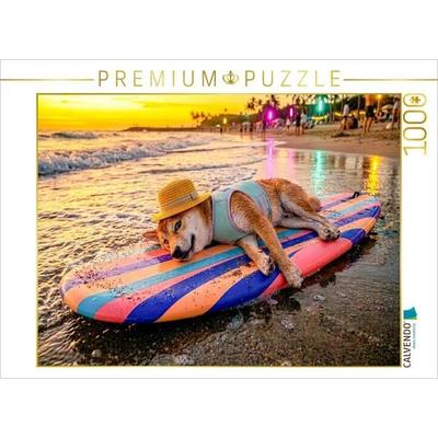 CALVENDO Puzzle Shiba auf Surfbrett - Puzzle | 1000 Teile Lege-Größe 64x48cm Foto-Puzzle für glückliche Stunden