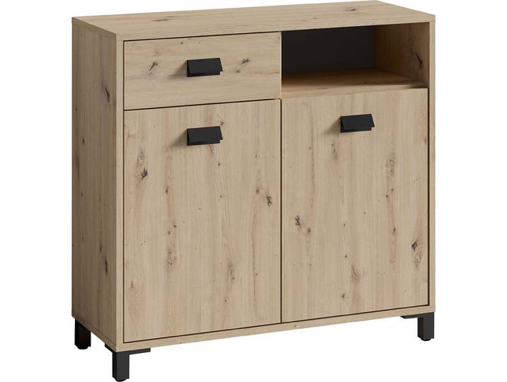 Badkommode BYLIVING Wellness , braun (artisan eichefarben), B:80,5cm H:77,5cm T:31cm, Sideboards, Badkommode, 80cm Badezimmer Kommode mit Metallgriffen und viel Stauraum