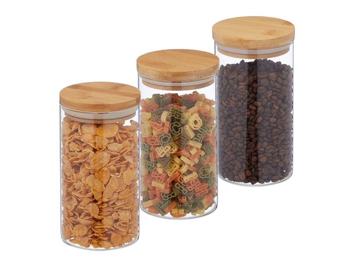 Vorratsgläser mit Deckel 1000ml 3er-Set Hellbraun-Transparent