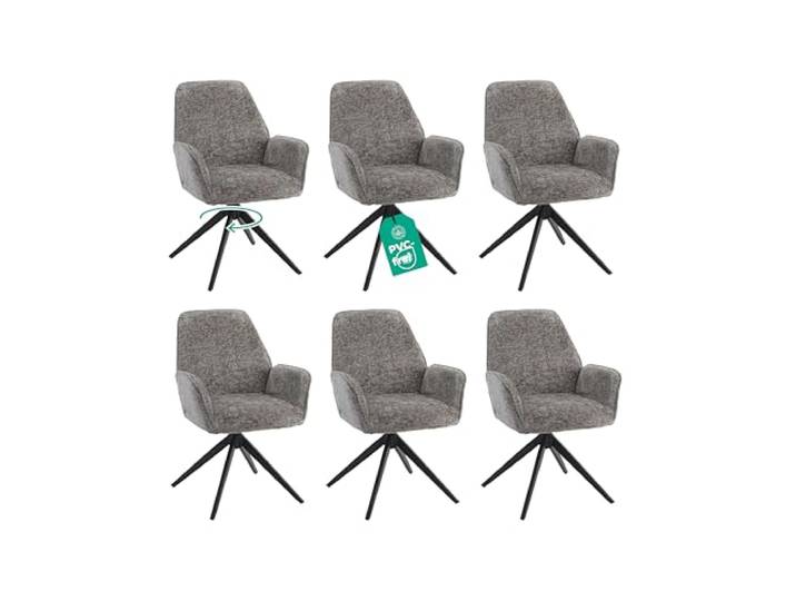 Linele® Esszimmerstühle 6er Set, Dunkelgrau 360° drehbar, Chenille-Stoff, Rückholfunktion mit Wellenfederung, PFC-frei & OEKO-TEX® zertifiziert, Einfache Montage
