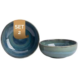 palmer Miami Dessert Schale  - 2er-Set, Steingut, Ø 12 cm, grün blau Ton, für Cerealien, Joghurt oder als Snack-schüssel, stapelbar, spülmaschinenfest