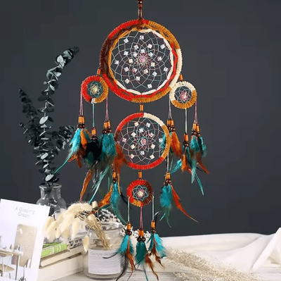 Inspire Curations Handmade Five Ring Macrame Dream Catcher Boho Wall Hanging Decor For Bedroom & Living Room sun