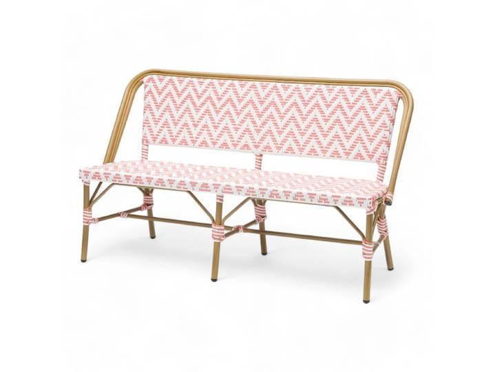 Banquette de terrasse ALMA - Tressage rose et blanc