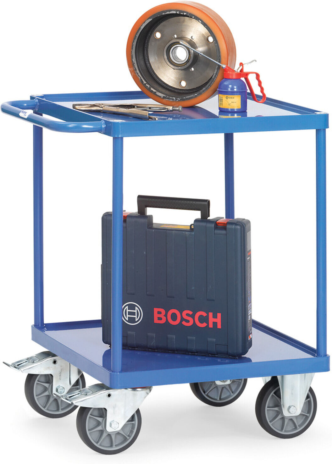 fetra Tischwagen 2496W mit Stahlblech-Wannen - Tragkraft 500kg TPE-Reifen)