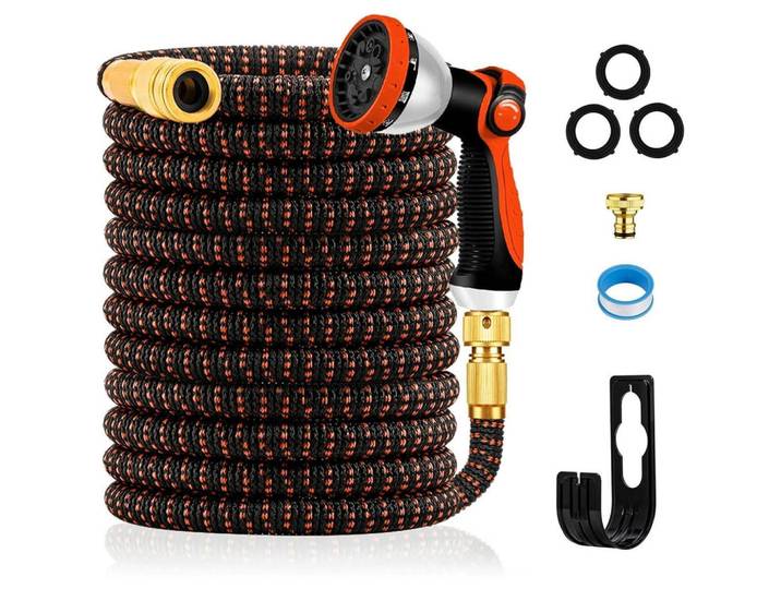 Gartenschlauch 15 m knickfrei mit 10 Düsen schwarz-orange, Mehrfarbig, 15 cm, Gartenzubehör, Gartenpflege, Bewässerung