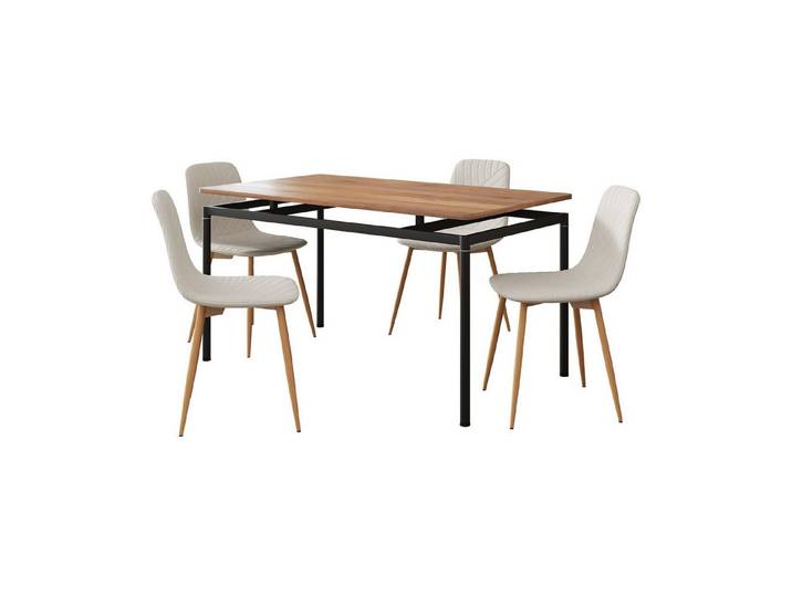 en.casa Essgruppe, (Set, 5-tlg), »Hemnes« Textilbezug Stahlbeine Beige