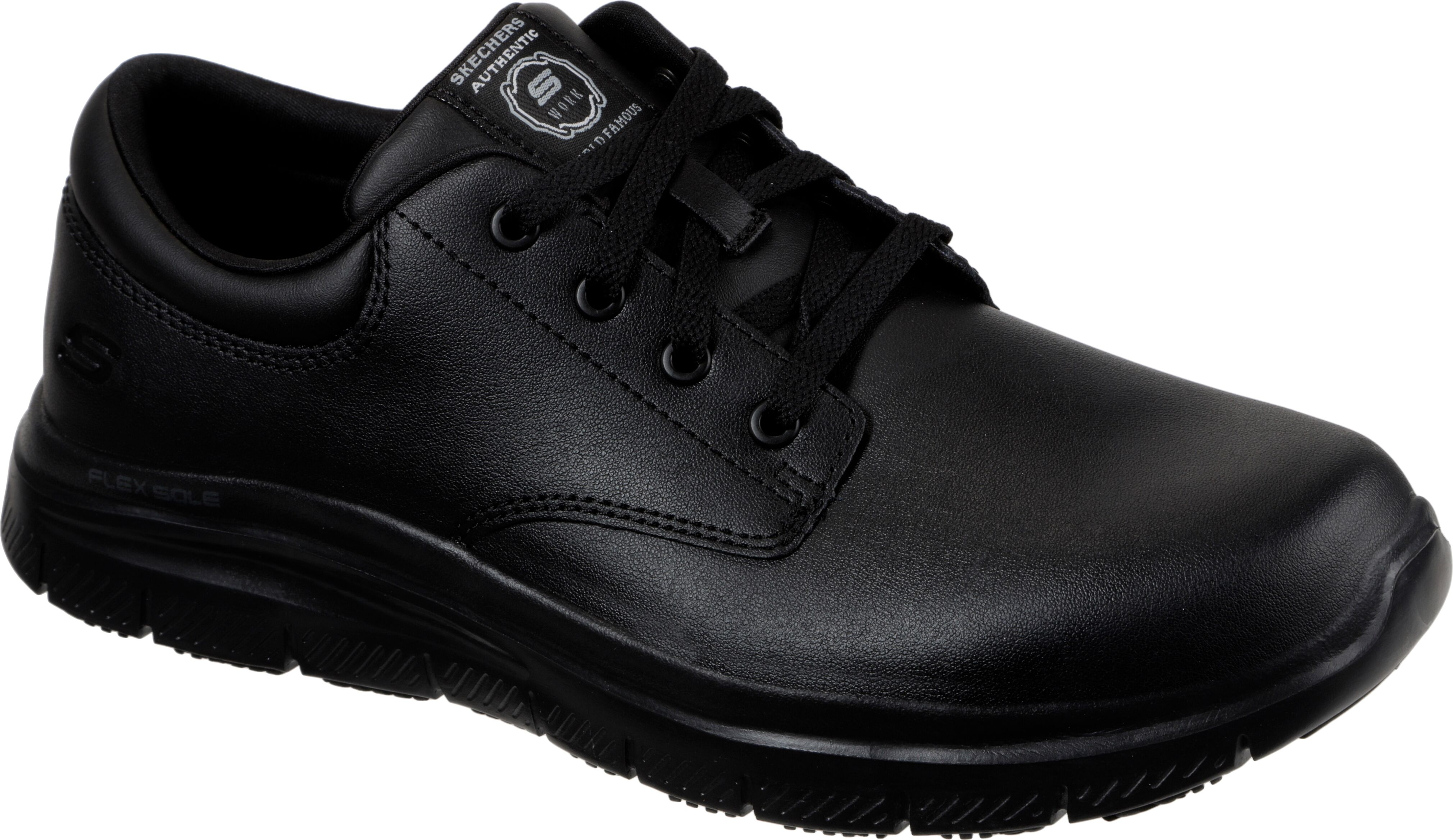 Berufsschuh SKECHERS "FLEX ADVANTAGE SR-FOURCHE" Gr. 42, schwarz, 42, Textil, Leder, Schuhe, Berufsschuh, Schnürschuh für Gastronomie, Pflege, mit gepolsterter Innensohle schwarz 42, Textil