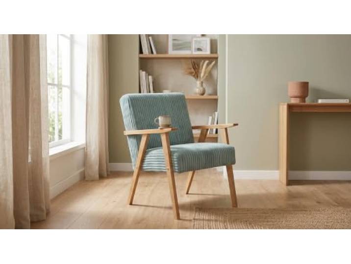 Family Meble Sessel Soler Apollo – Retro-Sessel im Vintage-Stil mit Stoff-Bezug – Hellblau · 26