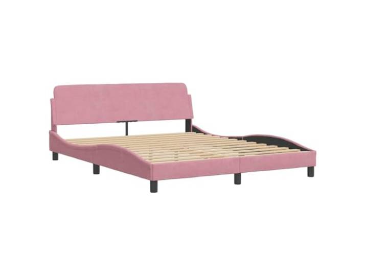 KTHLBRH Bettgestell aus rosafarbenem Samt mit Kopfteil Dover 160 x 200 cm Stabile Beine, Latten aus Sperrholz, gewelltes Design, Rückenunterstützung, elegant