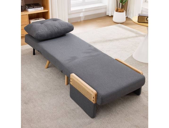 Fauteuil convertible 3 en 1 1 place dossier réglable 5 positions accoudoirs en rotin tissu aspect lin gris - UVRION