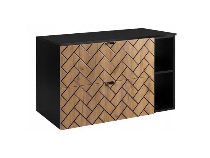 Meuble sous Lavabo 100 cm TREND - avec plan de travail et étagère - Chêne / Noir - 100 x 46 x 60 7 cm