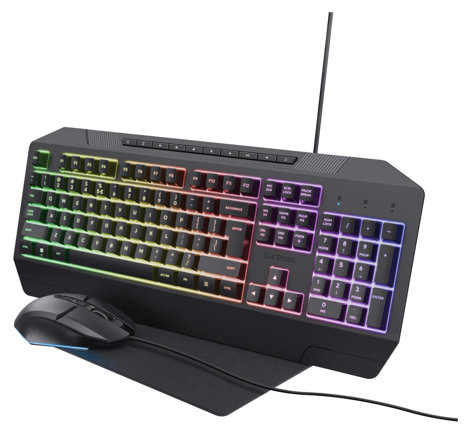 Trust GXT 791 Gaming Keyboard en Muis Set met RGB LED-verlichting, USB, QWERTZ-indeling, zwart