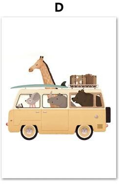 Inspired Finds Funny Safari Animals Canvas Wall Art Elephant Giraffe Nordic Nursery Decor 19.69x27.56 In No Framed pastel Travel Cartoon