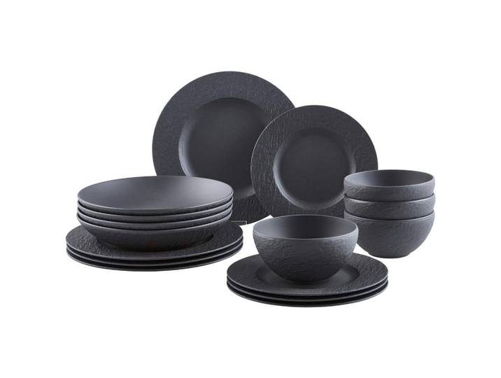 Villeroy & Boch Kombiservice Manufacture Rock, Schwarz, Keramik, 16-teilig, 430 ml, Essen & Trinken, Geschirr, Geschirr-Sets, Kombiservice