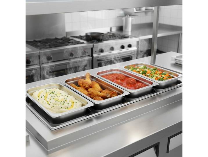 Bac alimentaire en inox avec couvercle 53,7x33x9,5 cm Lot de 4 Plats de four en inox Épaisseur 0,8 mm Bac gastro rectangulaire Eff