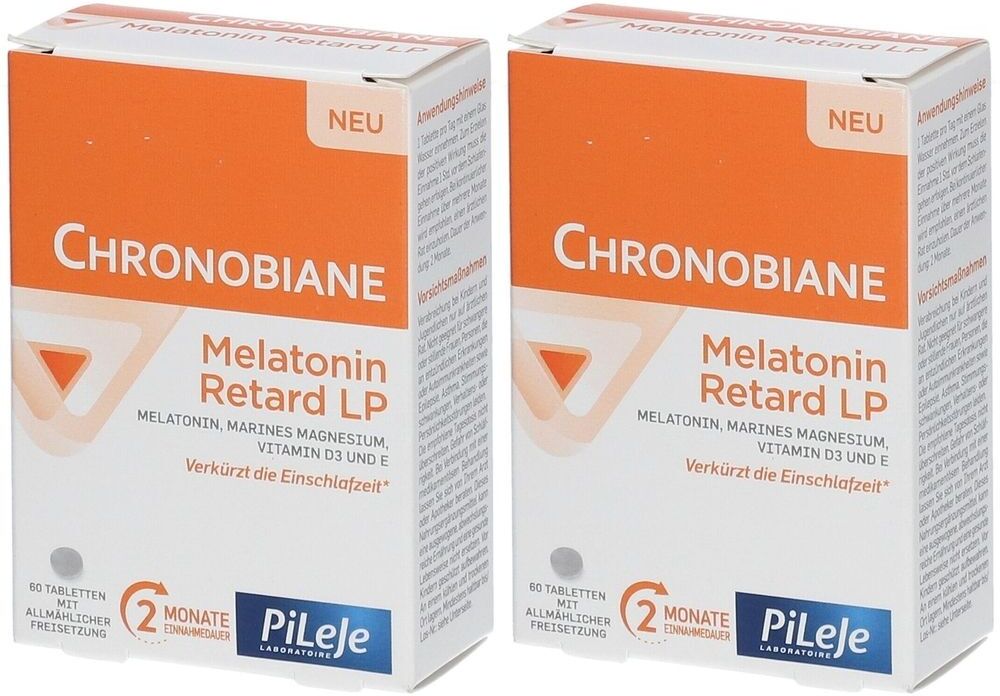 PiLeJe Chronobiane Melatonin Retard LP 1mg Einschlaf Tbl. 2x 2x60 St Tablette, veraenderte Wirkstofffreisetzung