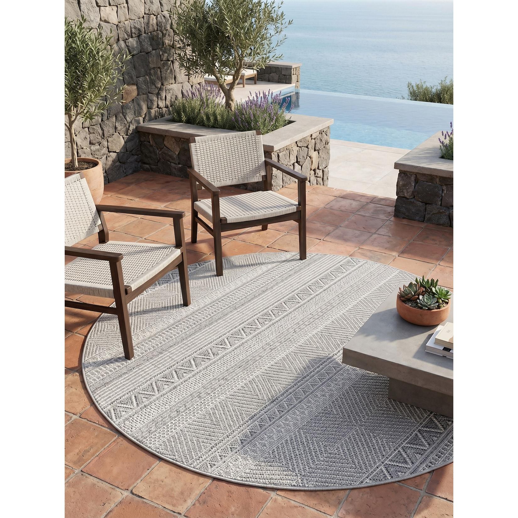 Teppich Outdoor VENTOUX in Grau, im Ethno-Stil, Ø 200 cm