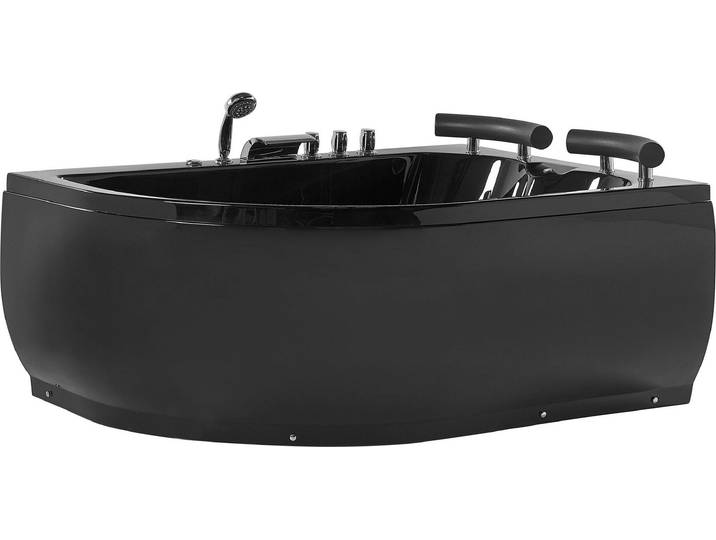 BELIANI Whirlpool-Badewanne Schwarz 158 x 113 cm Links Sanitäracryl LED-Beleuchtung SPA Modern