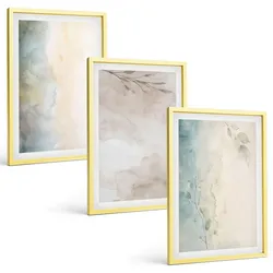 BILDER SET 3er Set - 40x60 cm Goldrahmen - Zarte Aquarellkartons